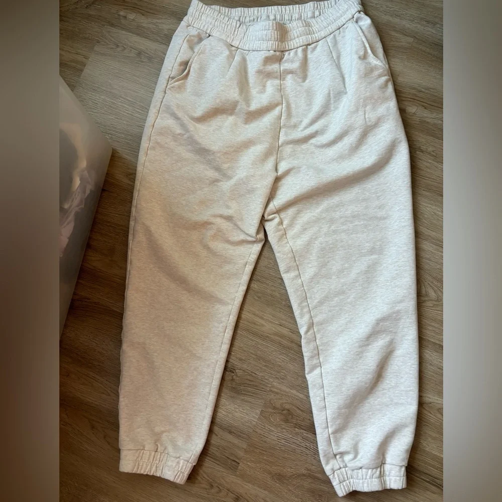 Varley Lincoln Pant Classic Sweat High-Rise Cropped Beige women’s Large - Picture 1 of 5